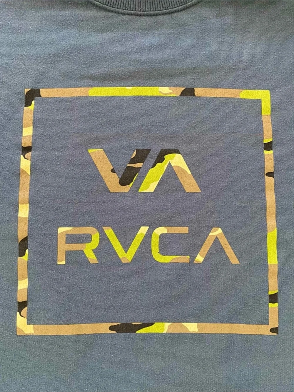 RVCA Crewneck Sweatshirt Mens Size L Teal Blue Camo Logo Artist Network Program